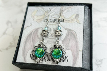 Silver Bunnies Guarding the Dragon's Lair Earrings